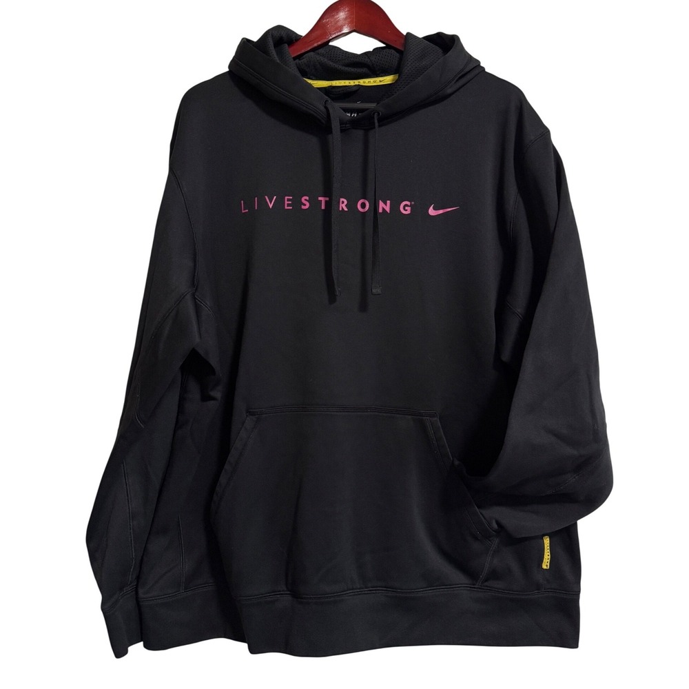 Nike Therma-FIT Livestrong Hoodie Mens XL Black Pink Pullover VTG‎